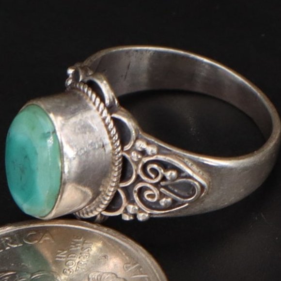 Boho Bali 7 1/4 Turquoise Rings Sterling Silver 7.25 Filigree Turquoise - Picture 2 of 4